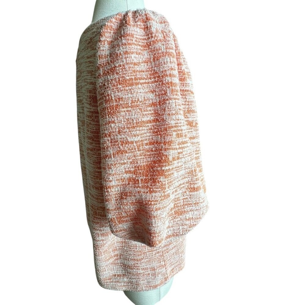 Melloday Knit Top M Orange White Puff Sleeve Tweed Cottagecore Boat Neck Classic - Picture 5 of 14
